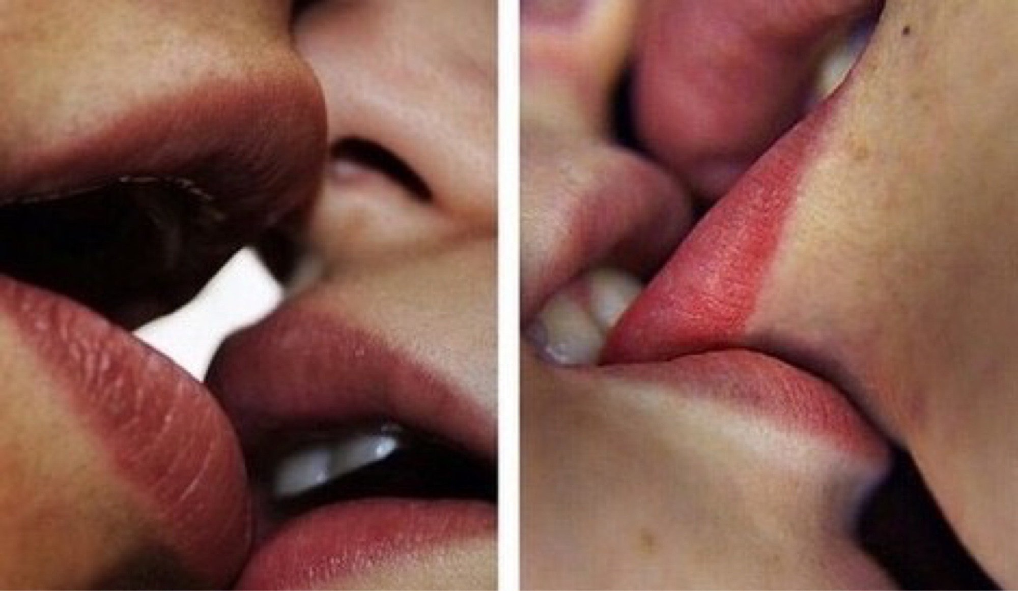 Nude couple kissing lips