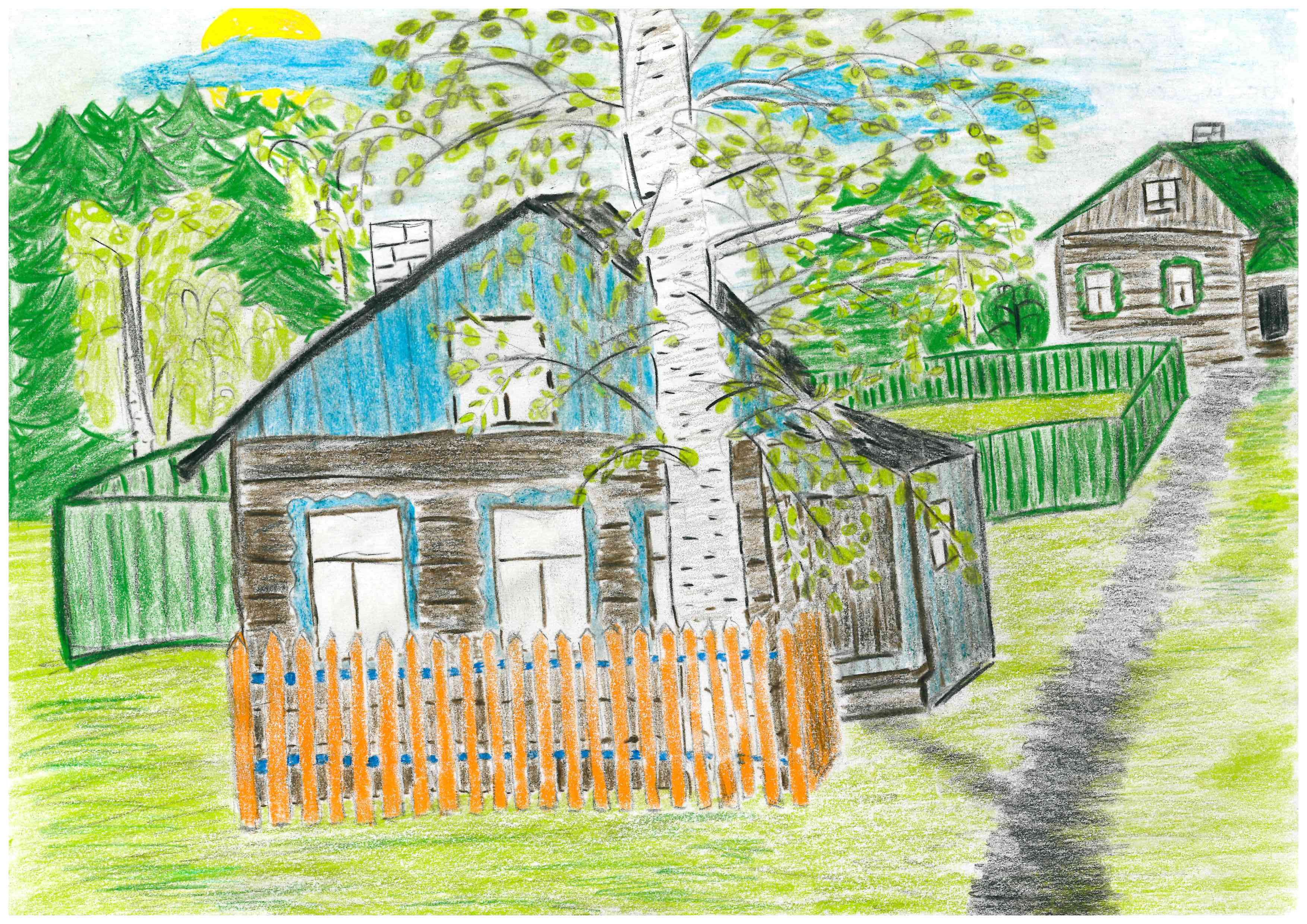 Рисование на тему домик в деревне