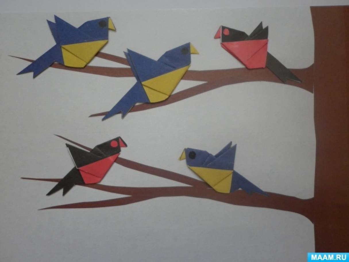 Аппликация на тему птицы в подготовительной группе. Конструирование из бумаги зимующие птицы старшая группа. Конструирование в старшей группе на тему перелетные птицы. Оригами зимующие птицы в старшей группе. Птицы из бумаги для детей старшей группы.