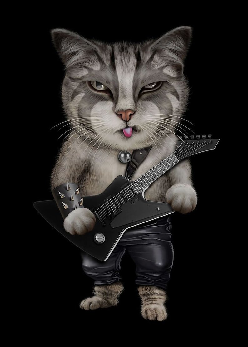 День рождения кота песня. Кот с гитарой. Кот рокер. Котик с гитарой. Кот с электрогитарой.
