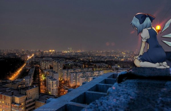 Аниме фон ночной город крыша (43 фото)