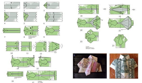 Оригами рубашка из купюры с галстуком (43 фото)