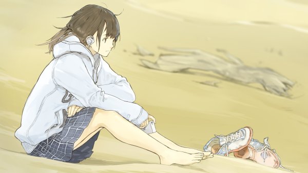 Аниме парень и девушка на пляже