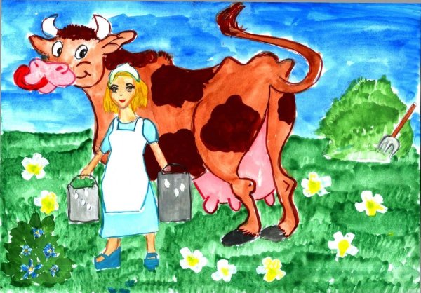 Рисунки девочка и корова (36 фото)