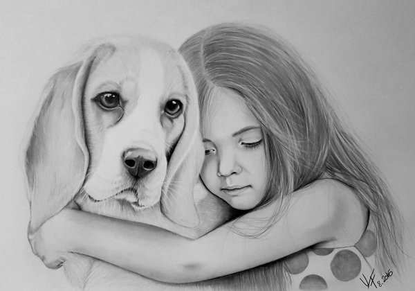 Рисунки девочка обнимает собачку (44 фото)