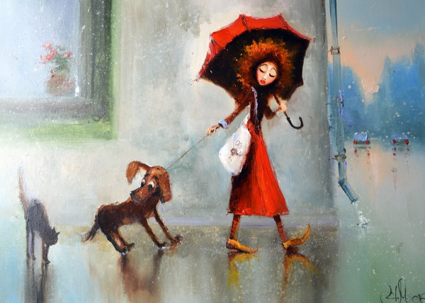 Рисунки девочка с собачкой осень (43 фото)