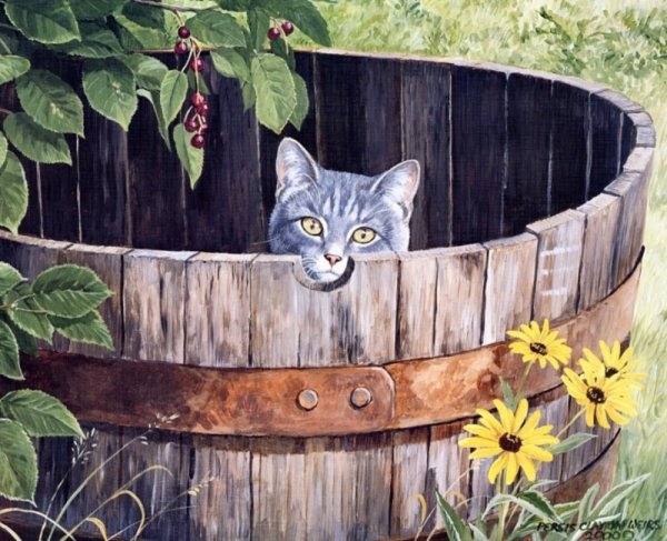 Рисунки кот на бочке (38 фото)