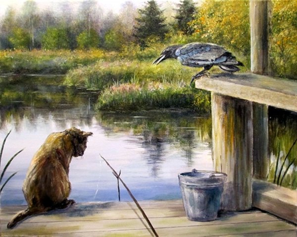 Рисунки кот на рыбалке (41 фото)
