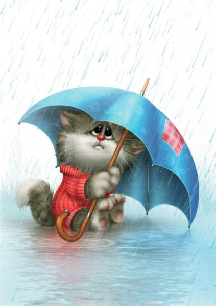 Рисунки кот в дождевике (42 фото)