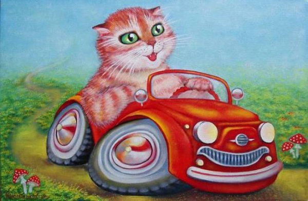 Рисунки котята на машине (39 фото)