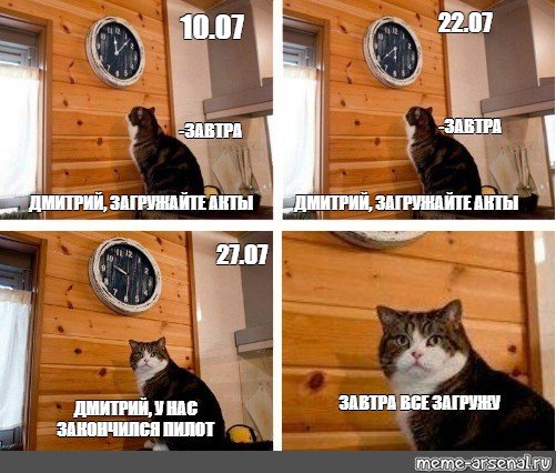 Кот и часы Мем