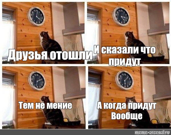 Кот и часы Мем