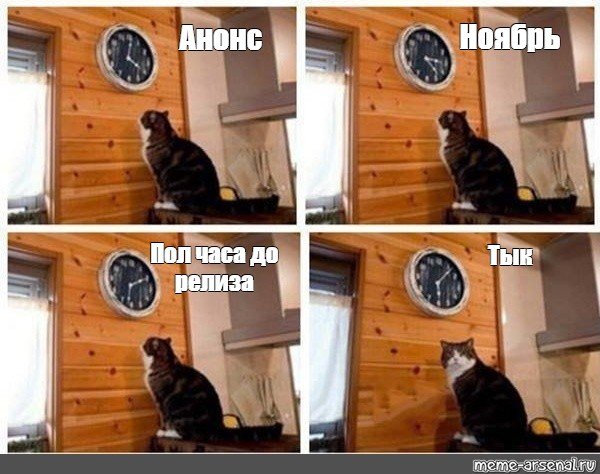 Кот и часы Мем шаблон
