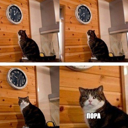 Мем с котом и часами пора