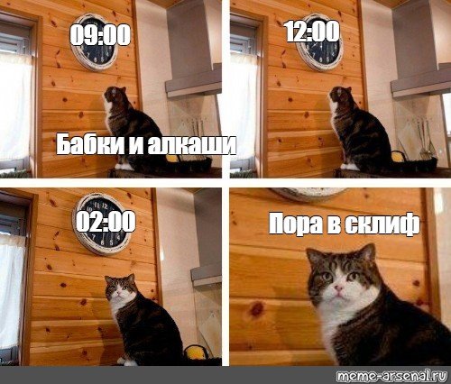 Мем с котом и часами
