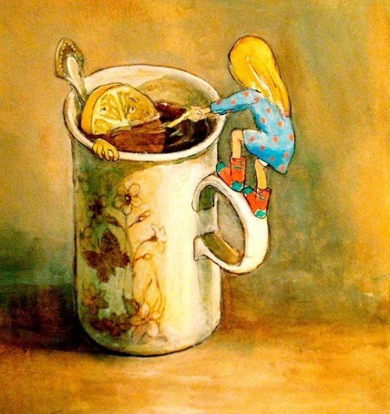 Пьет чай иллюстрация