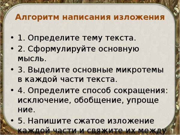 Алгоритм написания изложения