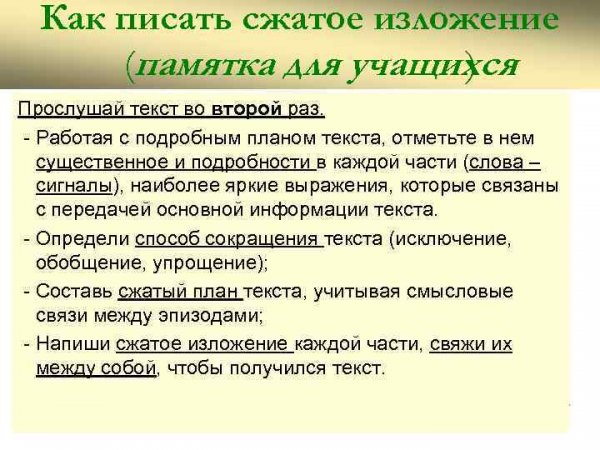 Схема написания сжатого изложения