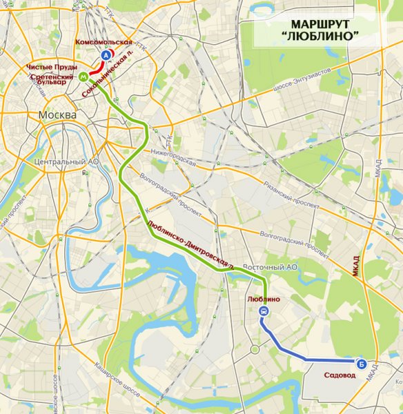 Люблино на карте Москвы