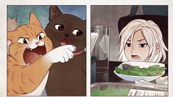 Мем с котом за столом