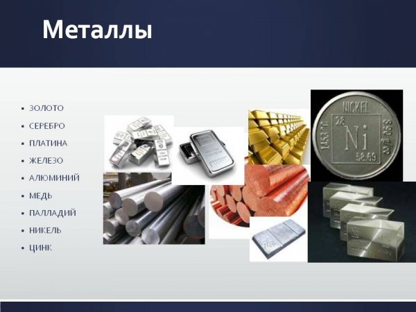 Золото, медь, алюминий, серебро, железо