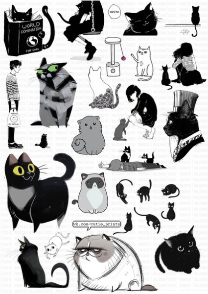 Котики чб наклейки