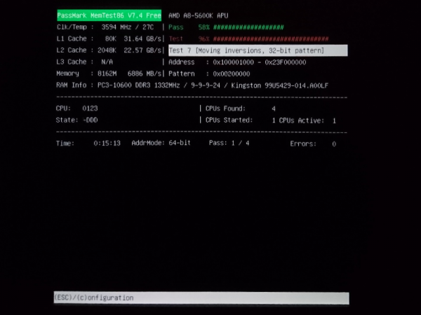 Тест оперативной памяти memtest