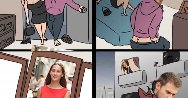 Мем с фотографией и девушкой