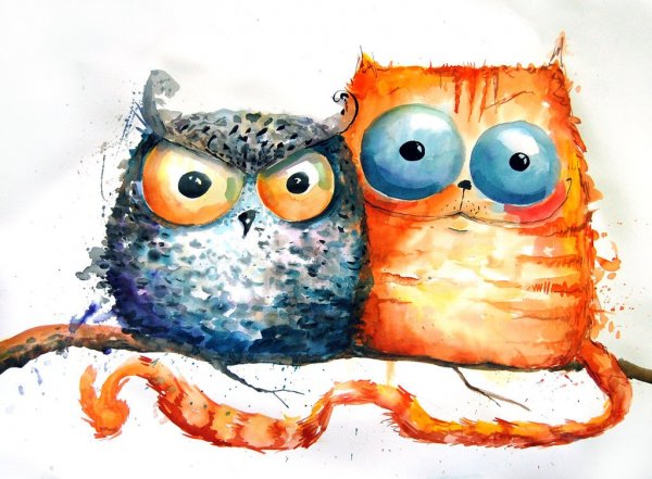 Акварель смешные забавные котики