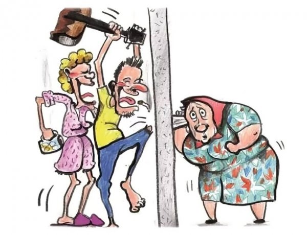 Сосед с перфоратором карикатура