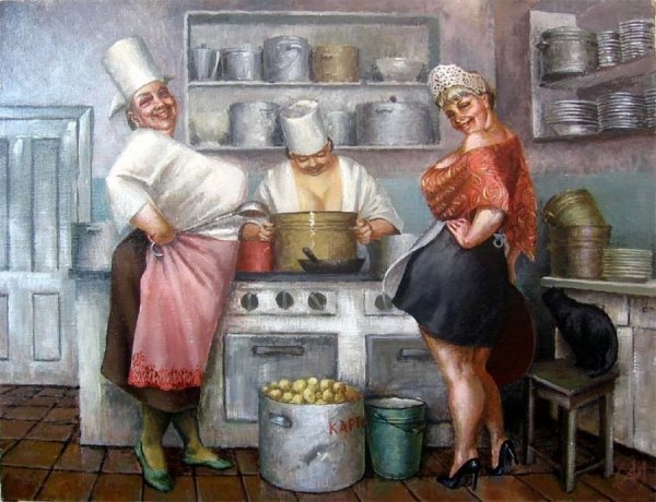 Повар на кухне