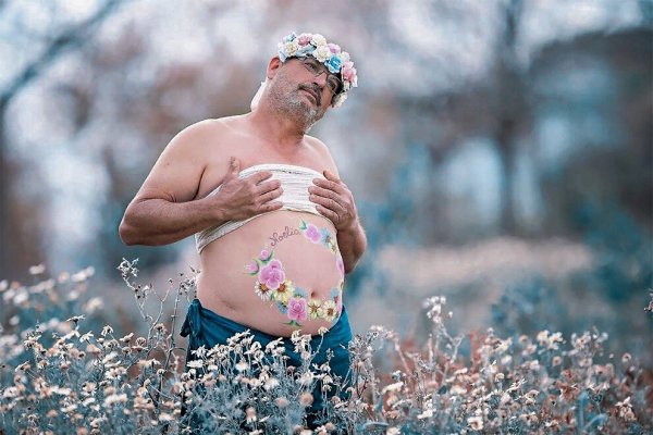 Смешная фотосессия беременной с мужем