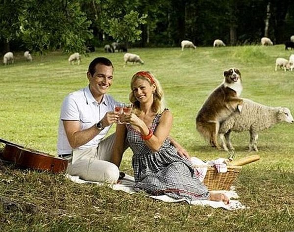 Смешные люди на пикнике