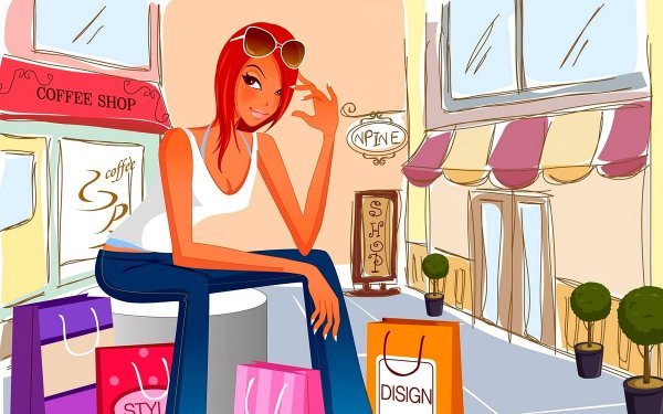 Смешной рисунок шопинг