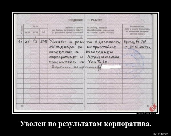 Уволен по результатам корпоратива