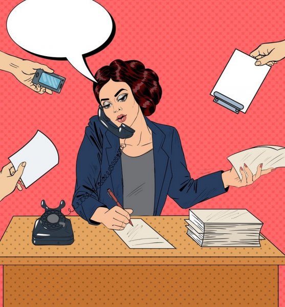 Занятая секретарь карикатура