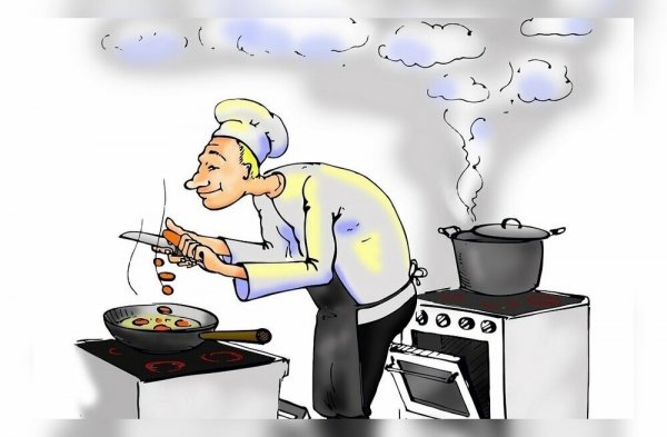Карикатура повара на кухне