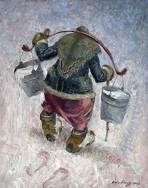 Баба с коромыслом и ведрами