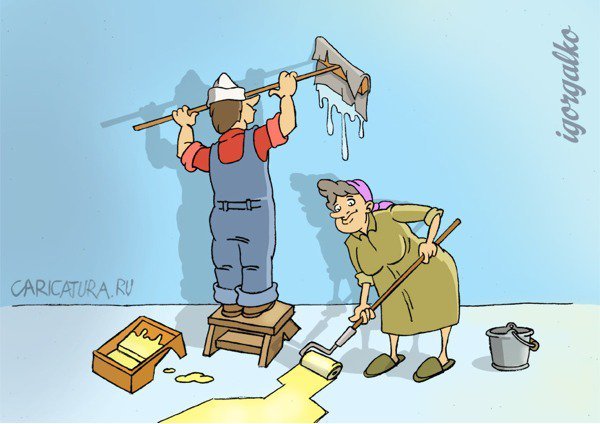 Карикатура на штукатура маляра