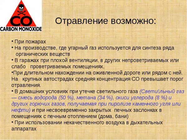 Отравление угарным газом первая