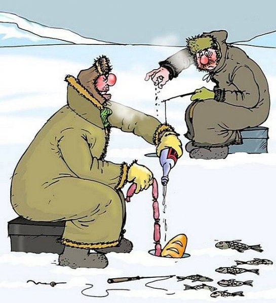 Зимняя рыбалка карикатура