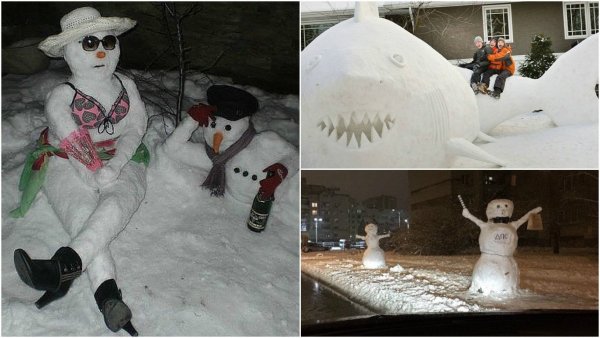 Снеговики из снега смешные
