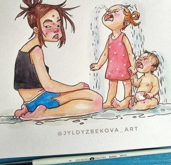 Карикатура мама и дети
