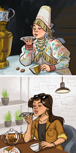 Рисунки чаепитие прикольные