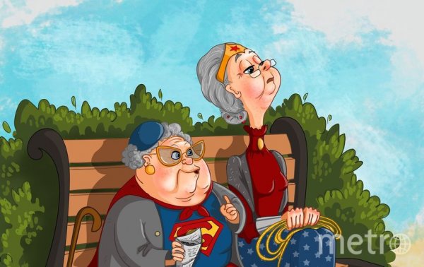 Нарисованная модная бабуля
