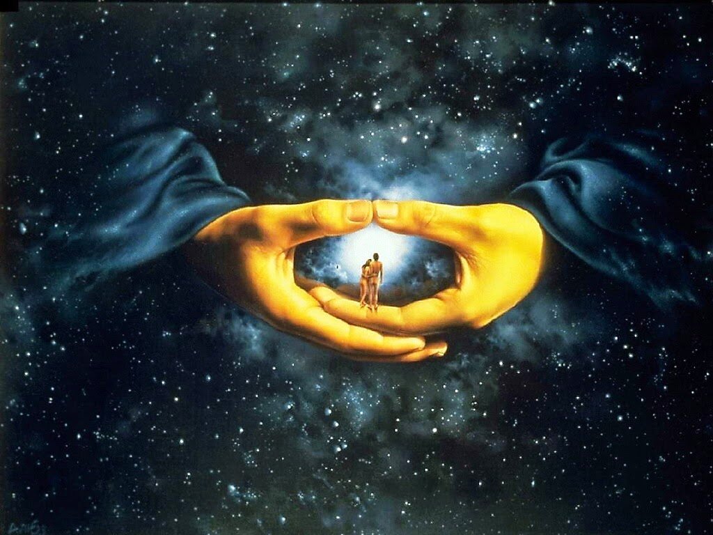 Рука Бога. Вселенная в руках. Человек в Божьих руках. Ладони Бога. Бытие сердца