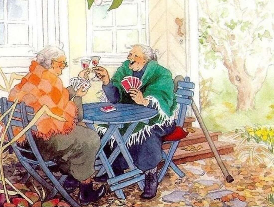 Что сказал старичок о бабушке вани. Веселые бабушки. Веселые старушки финской художницы. Веселые старушки иллюстрации.