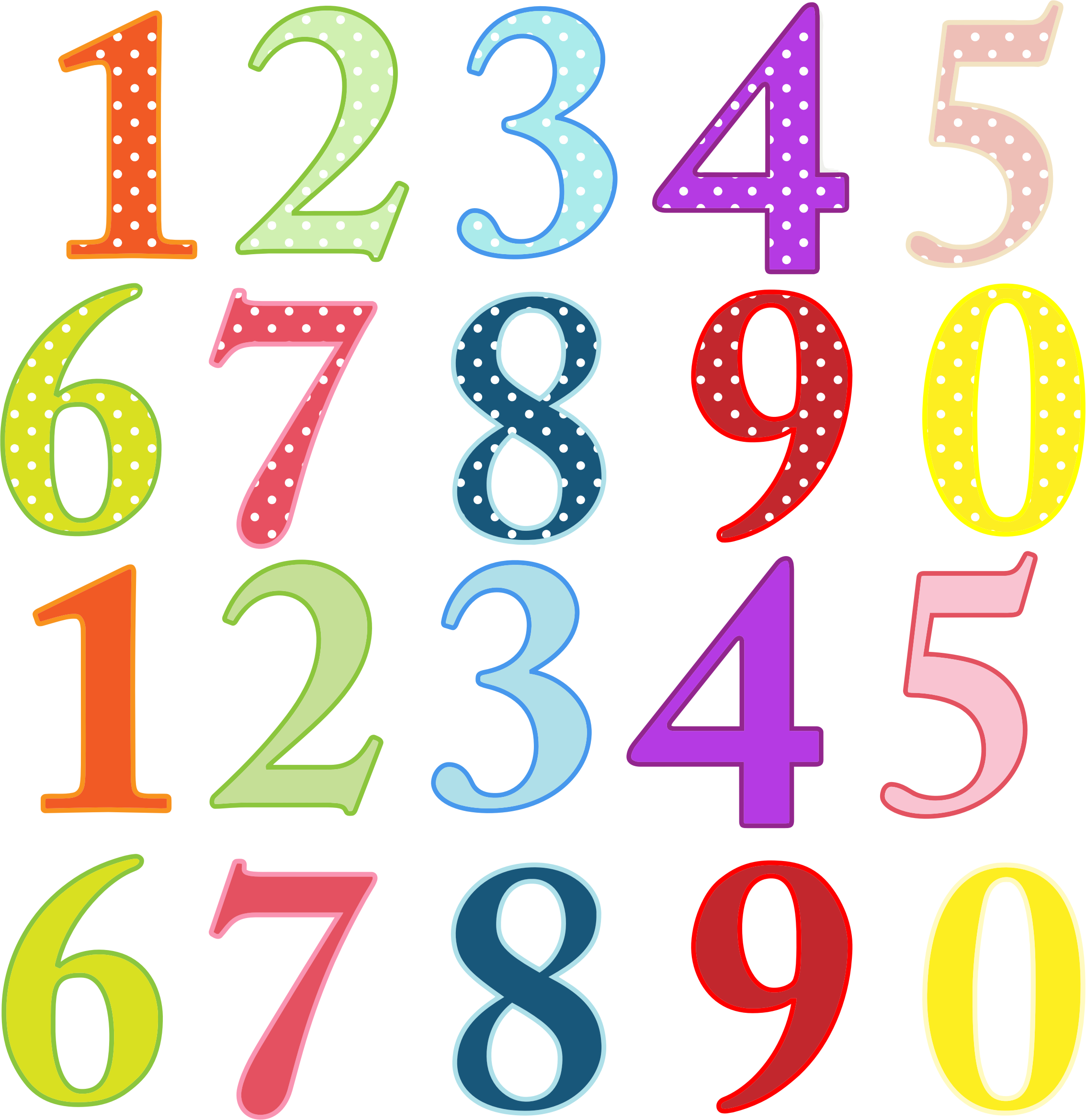 0 до 20 лет. Разноцветные цифры. Цифры для детей. Красивые цифры. Цветные цифры.