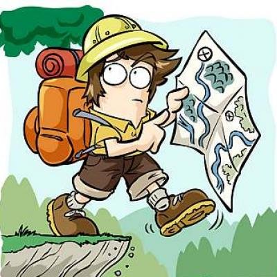 Карикатура на туриста с рюкзаком