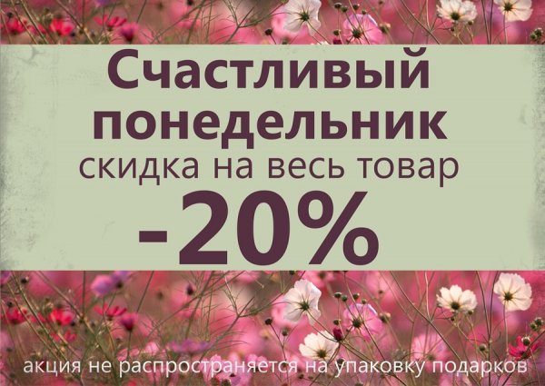 Каждый понедельник скидка